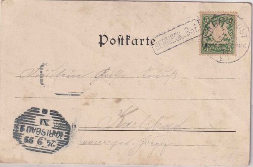 Bayern - Bischofsgrün Neuenmarkt III Bahnpost K1 Übernahme Berneck Karte 1899