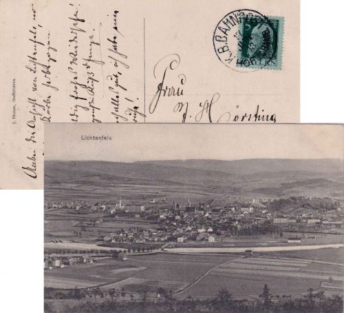 Bayern - Hof Bamberg Bahnpost K1 AK Lichtenfels n. Bad Rothenfelde 1913