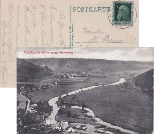 Bayern - Kinding Eichstätt Bhf. II Bahnpost-K1 AK Kipfenberg n. Nürnberg 1912