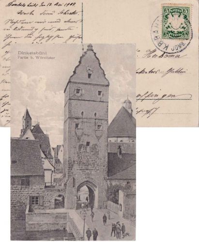 Bayern - Dombühl Nördlingen I Bahnpost-K1 AK Dinkelsbühl n. Neuoffingen 1909