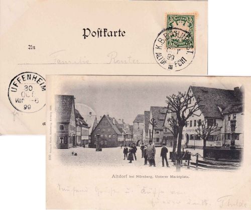 Bayern - Altdorf III Feucht Bahnpost-K1 AK Altdorf n. Uffenheim 1899