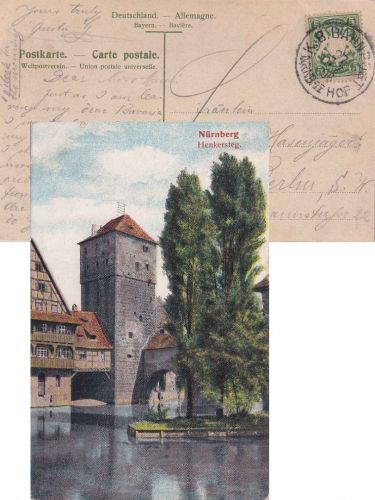 Bayern - Nürnberg Hof II Bahnpost-K1 5 Pfg. AK Nürnberg n. Berlin 1906