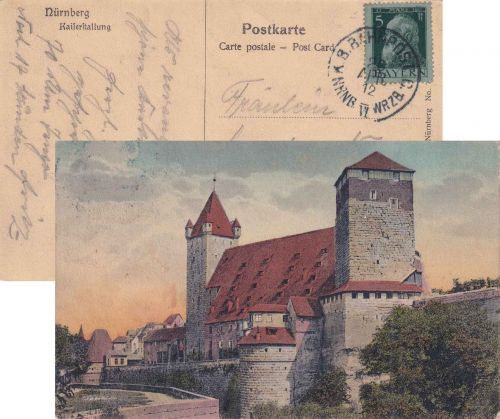 Bayern - Nürnberg Würzburg VI Bahnpost-K1 AK Nürnberg n. Mannheim 1912