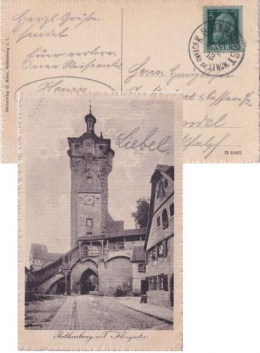 Bayern - Rothenburg III Steinach Bahnpost-K1 5 Pfg. AK Rothenburg - Kandel 1913