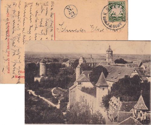 Bayern - Rothenburg III Dombühl Bahnpost-K1 5 Pfg. AK Rothenburg - München 1910