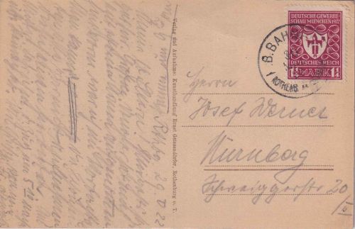 DR-Infla - Rothenburg II Steinach apt. Bahnpost-K1 Karte Rothenburg 1922