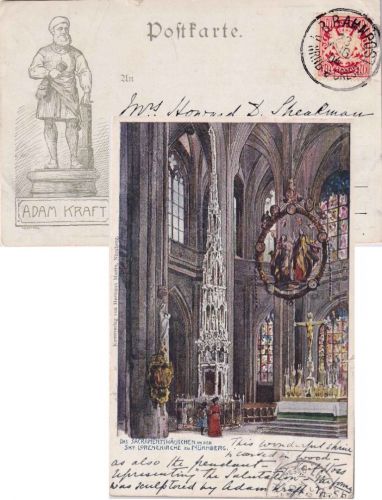Bayern - Nürnberg V Crailsheim Bahnpost-K1 Karte n. FRANKREICH Nürnberg 1904