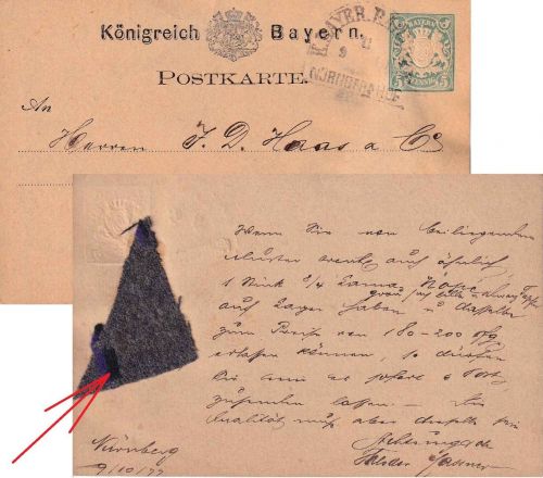 Bayern - Nürnberg Hof Bahnpost-HKS 5 Pfg. Ganzsache/Muster ohne Wert 1877