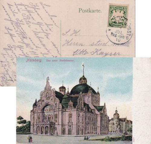 Bayern - Nürnberg Regensburg 6 Bahnpost-K1 AK Nürnberg n. München 1910