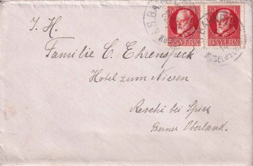 Bayern - Kusel CI Landstuhl Bahnpost-K1 Brief i.d. SCHWEIZ Kusel - Reschi 1914