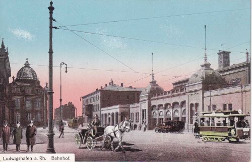 Bayern - Ludwigshafen Bahnhof farb. AK ungelaufen (ca. 1910)