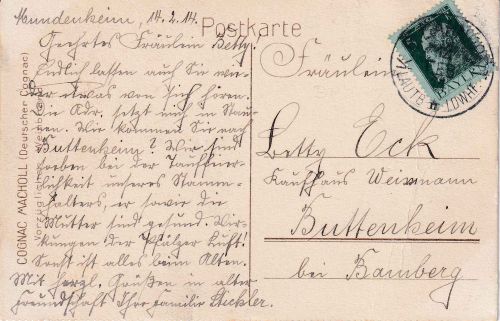 Bayern - Lauterburg II Ludwigshafen Bahnpost-K1 Karte Mundenheim 1914