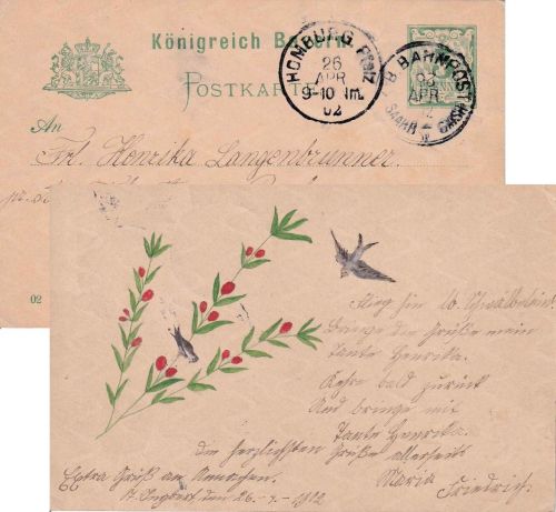 Bayern - Saarbrücken II Germersheim Bahnpost-K1 5 Pfg. Ganzsache St Ingbert 1902