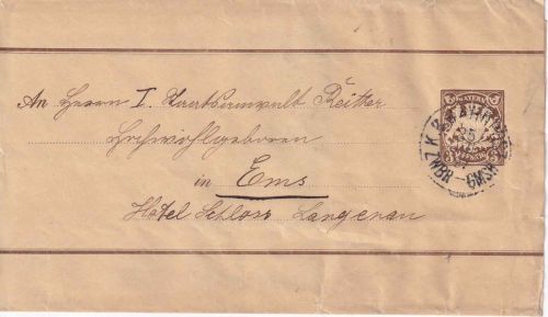 Bayern - Zweibrücken Germersheim Bahnpost-K1 3 Pfg. Ganzsachenstreifband 1897