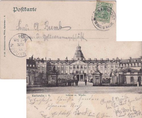 DR - Winden C Karlsruhe Bahnpost-K1 AK Karlsruhe - Edenkoben 1904