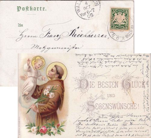 Bayern - Bergzabern CI Karlsruhe Bahnpost-K1 5 Pfg. Karte n. Wallerstein 1905