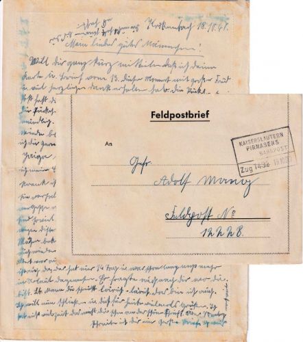 DR - Kaiserslautern Pirmasens Zug 1432 apt. Bahnpost-Ra4 Krickenbach/Schopp 1940