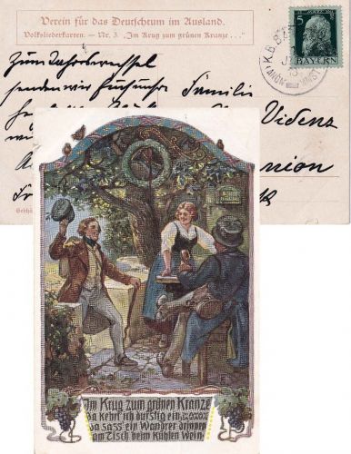 Bayern - Langmeil Münster Bahnpost-K1 Karte n. Saarunion 1913