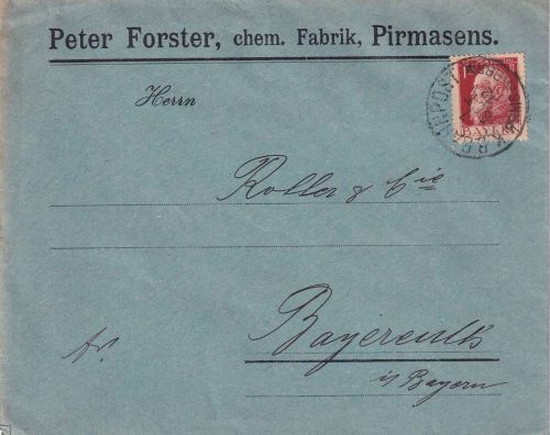Bayern - Pirmasens CVII Biebermühle Bahnpost-K1 10 Pfg. Brief Pirmasens 1912