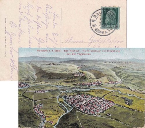 Bayern - Bischofsheim I Neustadt a/S Bahnpost-K1 AK Neusatdt n. Dilsberg 1913