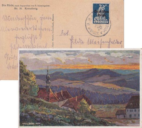 DR-Infla - Brückenau I Jossa Bahnpost-K1 AK Kreuzberg - Leipzig 1920