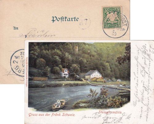 Bayern - Höchstadt Forchheim II Bahnpost-K1 AK Stempfermühle - Bamberg 1902