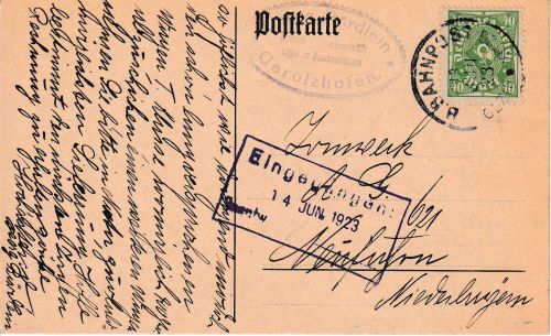 DR-Infla - Gerolzhofen Kitzingen apt. Bahnpost-K1 Karte Gerolzhofen 1923