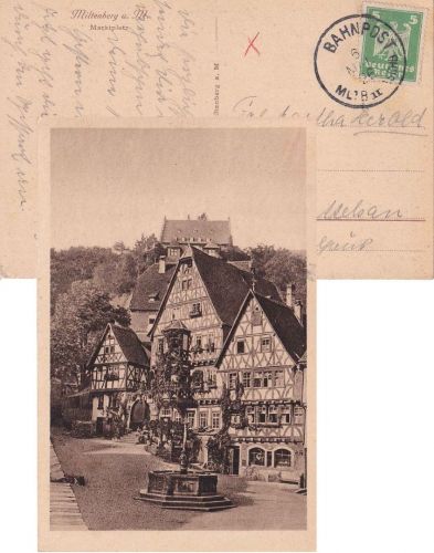 DR - Miltenberg II Aschaffenburg apt. Bahnpost-K1 AK Miltenberg 1926