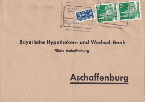 Bizone - Aschaffenburg Miltenberg Zug 3890 apt. Bahnpost-Ra4 Brief 1948