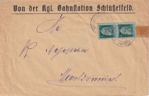 Bayern - Schlüsselfeld Frensdorf Zug 57 bahnpost-K2 Brief Schlüsselfeld 1914
