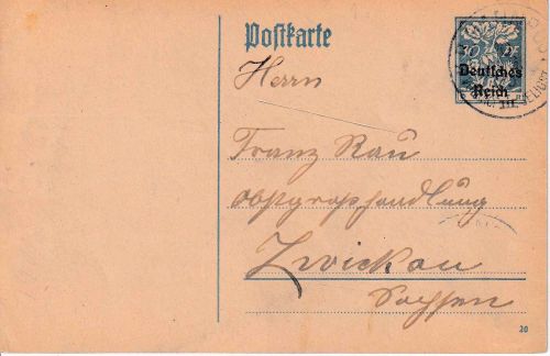 DR-Infla - Volkach III Seeligenstadt Bahnpost-K1 30 Pfg. Ganzsache Fahr 1920