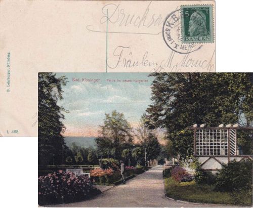 Bayern - Schweinfurt I Meiningen Bahnpost-K1 Drucksache i.d. SCHWEIZ 1913