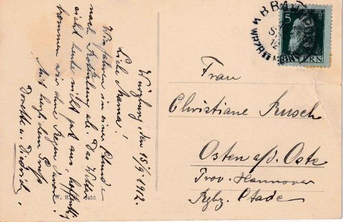 Bayern - Würzburg II Meiningen Bahnpost-K1 AK Würzburg n. Osten 1912
