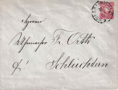 DR - Frankfurt C Würzburg Bahnpost-K1 10 Pfg. DR Ganzsachenumschlag 1889