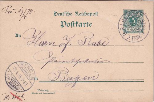 DR - Frankfurt V Würzburg Bahnpost-K1 5 Pfg. K/A Ganzsache Bischofsheim 1898