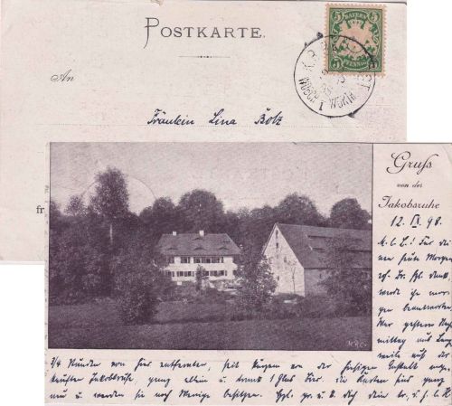 Bayern - Windsbach I Wicklesgreuth Bahnpost-K1 AK Jakobsruhe - Erlangen 1898