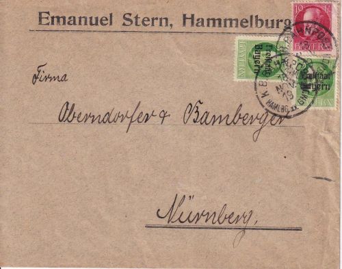 DR - Hammelburg II Gemünden Bahnpost-K1 Brief Hammelburg - Nürnberg 1919