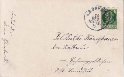 Bayern - Pocking Landshut 2 Bahnpost-K1 Karte n. Hoheneggelkofen 1915
