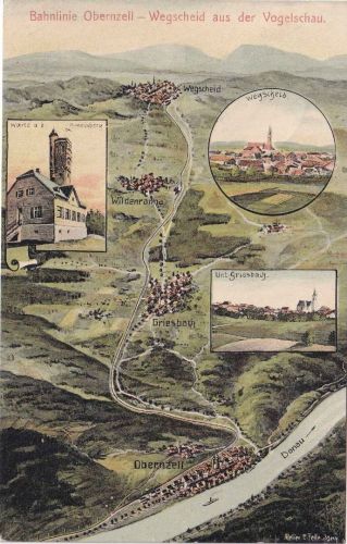 Bayern - Bahnlinie Obernzell Wegscheid farb. Felle-AK gelaufen Wegscheid 1910