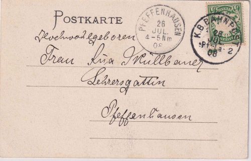 Bayern - Pfarrkirchen Landshut 2 Bahnpost-K1 AK Landshut - Pfeffenhausen 1908
