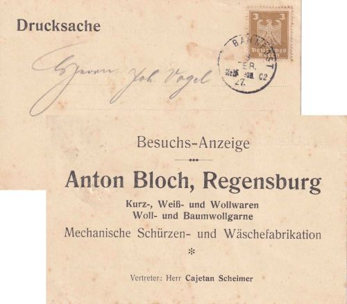 DR - Dietfurt Neumarkt C2 apt. Bahnpost-K1 Vertreteravis n. Hohenfels 1927