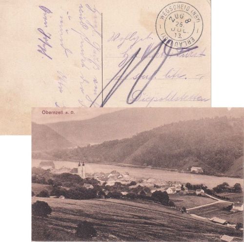 Bayern - Wegscheid Erlau Zug 8 Bahnpost-K2 unfrankierte AK Obernzell 1913