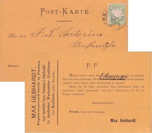 Bayern - Passau Regensburg II Bahnpost-K1 Vertreteravis Passau Hersbruck