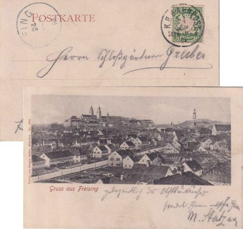 Bayern - Schwandorf München 2 Bahnpost-K1 AK Freising - Affing 1904