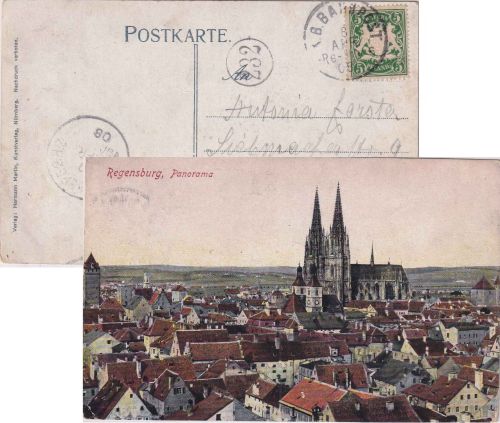 Bayern - Regensburg Nürnberg 6 Bahnpost-K1 AK Regensburg - Nürnberg 1908