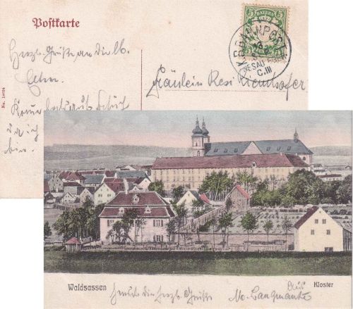 Bayern - Wiesau Eger CIII Bahnpost-K1 AK Waldsassen - Hemau ca. 1910