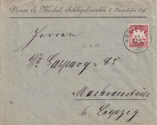Bayern - Lauterhofen Amberg Neukirchen C2 Bahnpost-K1 Brief n. Markranstädt 1909