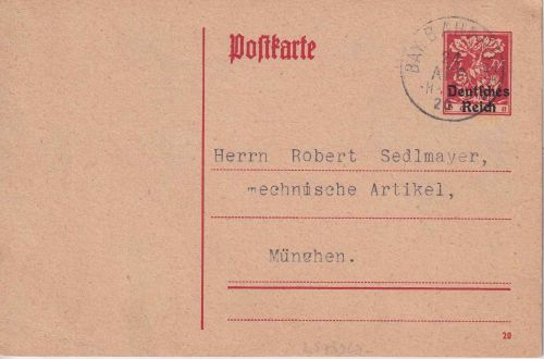DR-Infla - Haag Thann Matzbach 1 Bahnpost-K1 40 Pfg. Ganzsache Haag München 1920