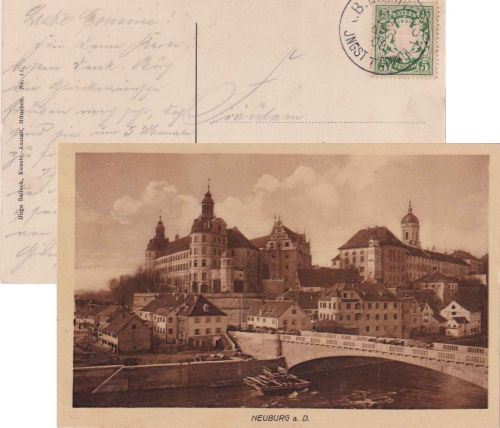 Bayern - Ingolstadt I Donauwörth Bahnpost-K1 AK Neuburg - Wallerstein 1909