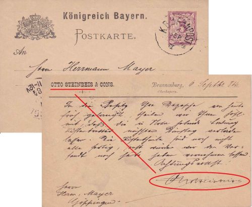 Bayern - Kufstein München III Bahnpost-K1 5 Pfg. Ganzsache Brannenburg 1884